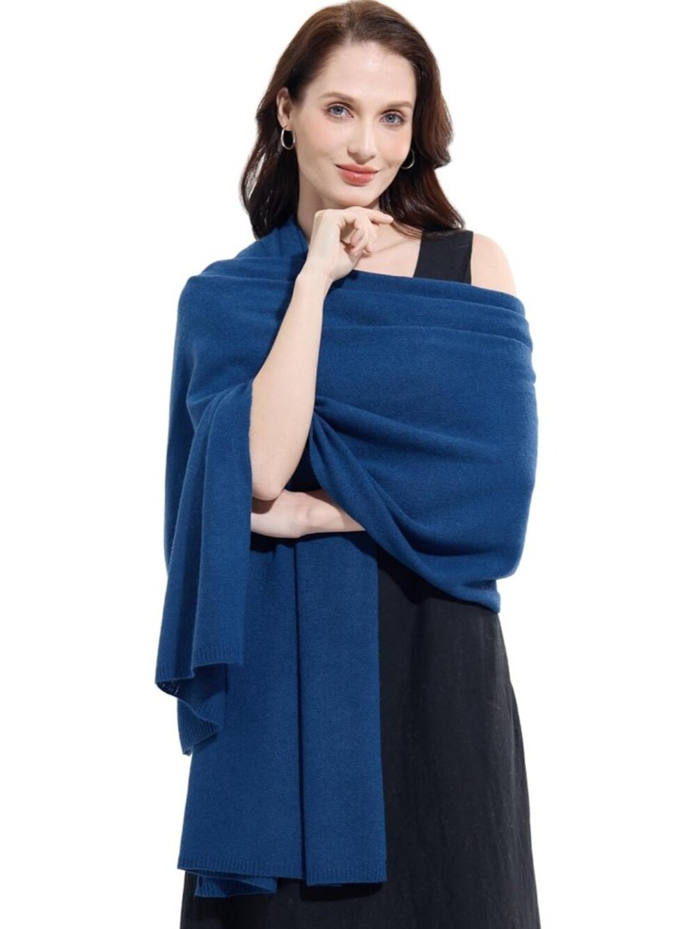 Women's Cashmere Shawl Blue Wedding Winter Classic Shoulder Wrap 87"x28"